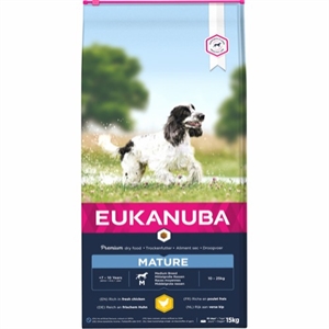 15 kg Eukanuba Hundefutter Mature Medium Breed mit Huhn von 7 bis 10 Jahre