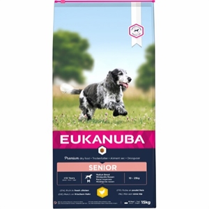 15 kg Eukanuba Hundefutter Senior Medium Breed mit Huhn 10 Jahre +