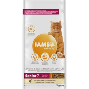 3 kg Iams for Vitality Katzenfutter Ältere Katzen mit Frischem Huhn - 7 Jahre +