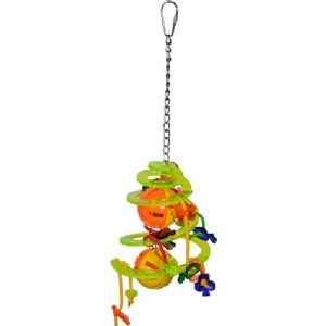 Vogelspielzeug für Wellensittiche und Papageien 32 x 11 cm - spiralförmig und gelb.