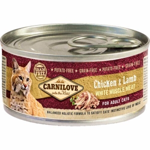 12 x 100 g Carnilove Nassfutter mit Huhn & Lamm für ausgewachsene Katzen - getreide- und kartoffelfrei