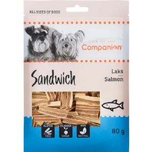 5 Stück Companion Sandwich Dog Snack Sticks mit Lachs 80g zucker- und glutenfrei