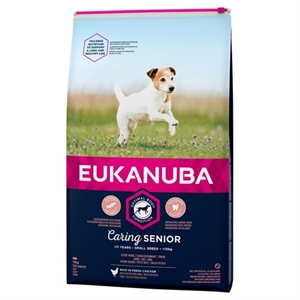 12 kg Eukanuba Senior Hundefutter für kleine Rassen mit frischem Huhn.