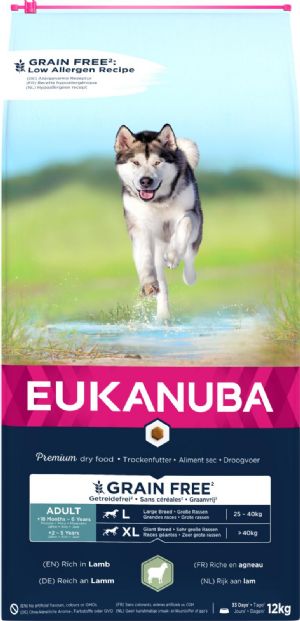 12 kg Eukanuba Hundefutter Adult Large - Xlarge Breed kornfrei mit Lamm von 18 Monaten bis 6 Jahre