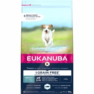 3 kg Eukanuba Hundefutter Adult Small und Medium Breed getreidefrei mit frischem Fisch