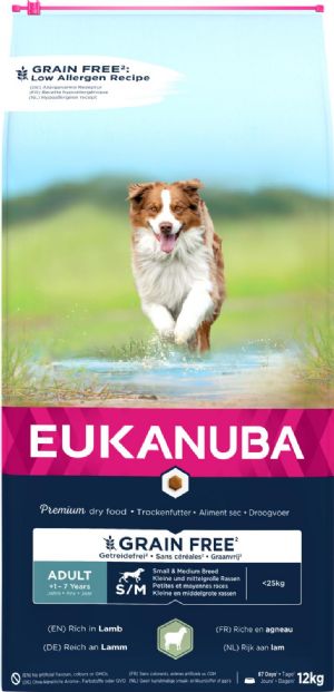 12 kg Eukanuba Hundefutter für erwachsene Hunde kleiner bis mittlerer Rassen, getreidefrei mit Lamm, für Hunde im Alter von 1 bis 7 Jahren