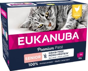 12 Stück x 85 g Eukanuba Senior Katzenfutter mit Hühnchen - getreidefrei