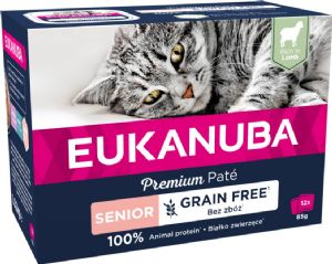 12 Stück x 85 g Eukanuba Senior Katzen-Nassfutter mit Lamm - getreidefrei