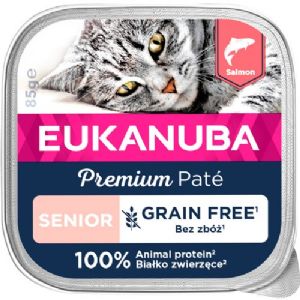16 Stück x 85 g Eukanuba Nassfutter für ältere Katzen mit Lachs - getreidefrei