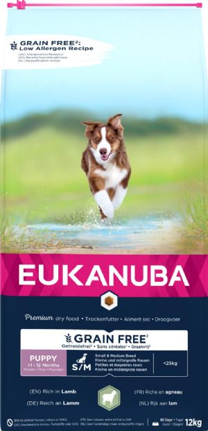 12 kg Eukanuba Puppy Small - medium Rasse getreidefrei mit Lamm Welpenfutter 1 - 12 Monate