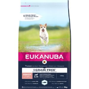 3 kg Eukanuba Senior Small-Medium Rasse mit Fisch für Hunde ab 7 Jahren bis zu 25 kg - getreidefrei
