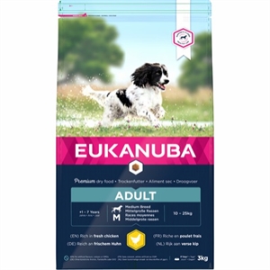  3 kg Eukanuba Hundefutter Adult Medium von 12 Monaten bis 7 Jahre