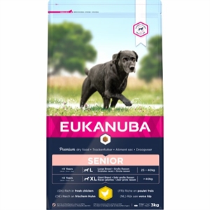 3 kg Eukanuba Hundefutter Senior Large Breed mit Huhn 9 Jahre +