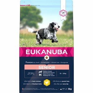 3 kg Eukanuba Hundefutter Senior Medium Breed mit Huhn 10 Jahre +
