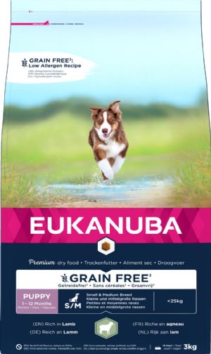 3 kg Eukanuba Welpen Small-medium Rasse getreidefrei mit Lamm für Welpen von 1 - 12 Monaten