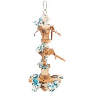 Trixie Vogelspielzeug für Kanarienvögel und Wellensittiche 35 cm - Holzblöcke mit Seil und kleinen Lederschnüren.
