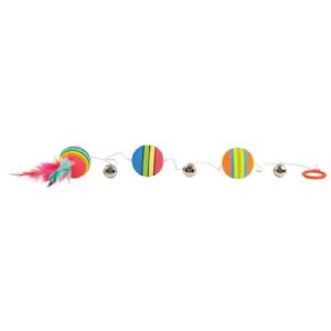 Trixie Katzenspielzeug 3 St. Regenbogenbälle aus Gummi mit Federn und Glöckchen 80 cm - ø 3,5 cm