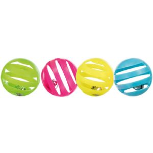 Trixie Katzenspielzeug 4 Stück Plastikkugeln mit Ton ø 4 cm - assortierte Farben